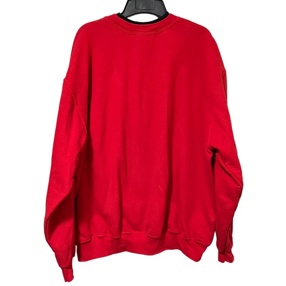 Top Stitch Embroidered Cat & Snowflakes Red Double Collar Crewneck Sweatshirt - Picture 5 of 8